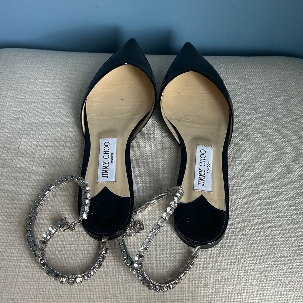 Jimmy Choo Saeda Patent Leather Crystal Flats - Picture 5 of 8